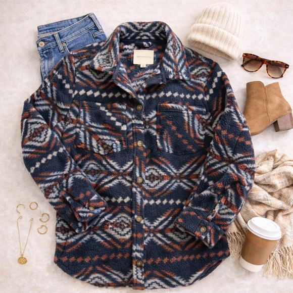 Thread & Supply Jackets & Blazers - Thread & Supply Cozy Southwest Sherpa Fleece Shirt Jacket Shacket Small Soft